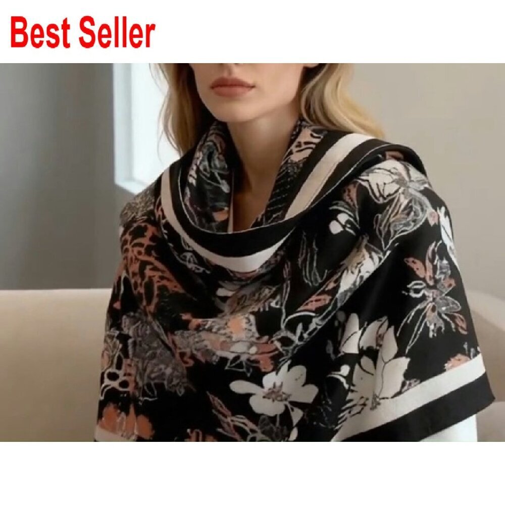 Oversized Cashmere Feel Shawl Reversible Floral Pattern Winter Warm Wraps - Picture 8 of 8